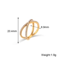 Anello incrociato dorato con perle, dimensioni 20,4mm x 8,9mm, peso leggero di 1,9g - US 6 / Anello di perle micro-intarsiate a cerchio incrociato