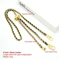 Adjustable gold metal chain with black leather strap for crossbody bags - Black Leather K-Gold Chain + K-Gold Grid Ball + 3-Point Gate Hook