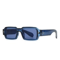 Vintage rectangle blue sunglasses with silver clover studs and translucent frames - Transparent Blue Frame Blue Lens