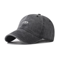 Distressed charcoal grey cotton baseball cap with white cartoon eyes embroidery - Washed Black (Cartoon Eyes)