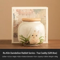 Contenitore per tè in ceramica Ru con motivo a coniglio e coperchio in bambù, con scatola - Giallo Imperiale Ru-Kiln Dente di Leone Coniglio Barattolo per Tè [Confezione Regalo]