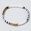Handmade Tila bead bracelet featuring black, white and gold rectangular tiles in geometric style - Black White Gold Minimalist B