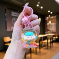 Detail of cute acrylic keychain charm with liquid sand and colorful beads decoration - Lobster Clasp Style / Colorful Hardware Luminous Bubble Bead Fruit Sister