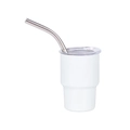 3oz white rhinestone stainless steel mini tumbler with metal straw and clear lid - Stepped Shape / White (No Rhinestones)