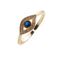 Anello regolabile con occhio turco in zircone blu e cristalli bianchi su base dorata - Aperto Regolabile / Evil Eye Blu