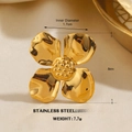 Golden flower open ring in stainless steel with hammered texture 3cm height - Flower Shape (1260)