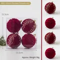 Set of four 8cm burgundy flocked Christmas ornaments with gold sequin patterns - J895-4(8cm Wine Red Flocking Painted Balls 4-Piece Set) / Diameter 8cm