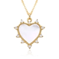 Collier élégant avec pendentif cœur doré en nacre blanche et pierres de zircon - E182-Cœur Coquille en Grappe