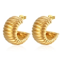 Orecchini a cerchio a C in acciaio inossidabile placcato oro 18k con trama a costine - Oro (MS-169)
