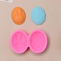 Detailed pink silicone mold for Easter eggs with rabbit and floral relief patterns - Rabbit & Floral Pattern Style (1)