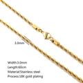 3mm wide 60cm long golden 18K gold plated stainless steel twist rope chain for men - Rope Chain Necklace / Gold