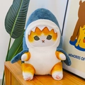 Orange and white shark cat plush toy in blue hoodie on wooden shelf home decor - Blue Shark Orange Cat / 25cm