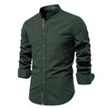 Détail d'une chemise à manches longues pour homme en lin vert foncé avec col mao - XS / Vert Armée (SH291)