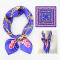 Navy blue silk scarf with gold chain and red rose patterns for a vintage elegant look - 70*70cm / Navy Rose Chain (35)