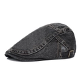 Vintage grey denim flat cap with adjustable metal buckle and contrast orange stitching - Adjustable / S-036 Solid Color / Black