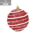 Pallina di Natale rossa con spirali di glitter bianchi e paillettes, diametro di 8cm - Rosso