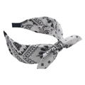 White headband with black paisley print featuring a decorative bow knot for women - White Paisley Bow