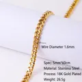 Dettaglio della catena cubana in acciaio inossidabile placcato oro 18K da 5mm e 60cm - 5mm Oro-Bracciale da 21cm