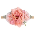 Pink floral baby nylon headband with soft petals and flexible nude elastic band - Style 44 (44)
