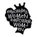 Close-up of female silhouette enamel pin with 'Empowered Women' inspirational text - Empowered Women Empower Women