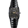 Zwart tonneau horloge met gouden indexen en dubbele kalenderweergave - Zwarte Wijzerplaat Herenmodel (D-229) / Zwart