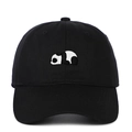 Black cotton baseball cap with embroidered panda design and curved brim for sun protection - Adjustable / Black