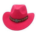 Elegant rose red western cowboy hat with wide brim, star rivets and decorative buckle - Rose Red