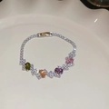 Silver chain bracelet featuring colorful oval gemstones and paved white cubic zirconia - 47# Silver Multi-Color Oval Style