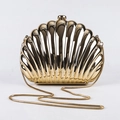 Elegant gold shell shaped acrylic evening clutch bag with metallic snake chain strap - Gold