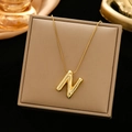 Minimalist 18K gold-plated stainless steel necklace with initial N pendant - Gold-N