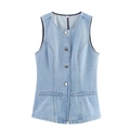Chaleco vaquero clásico azul claro para mujer con diseño sin mangas en fondo blanco - S / Azul claro