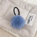 Blue plush pompom hair tie with elastic band for women hair accessories style - Creamy Blue