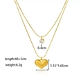 Detail view of 18K gold double-layer necklace with heart pendant and dimensions - Heart (XKN0343)