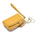 Ginger yellow pebble leather coin purse with double zippers, wrist strap and gold hardware - Melon Yellow