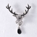 Broche tête de renne argentée avec cristaux blancs et pendentif goutte noire - Pendentif Tête de Renne Argenté (1731)
