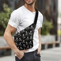 Halloween crossbody bag with orange pumpkin and white skeleton patterns for men - Halloween Sling 3-Black Skeleton Pumpkin