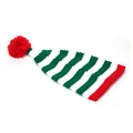 Striped red, white, and green Christmas knit hat with large red pom pom detail - Red White Green Fine Stripes with Red Pom-pom (C)