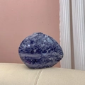 Close-up of blue marble tie-dye ceramic vase with a smooth pebble-shaped organic design - Slate Gray