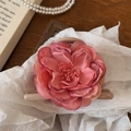 French style floral hair claw clip in coral pink gradient with realistic 3D fabric petals - Hair Claw / Rose Pink