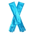Metallisch glänzende blaue 50cm lange Opernhandschuhe mit elastischem Lack-Finish - Einheitsgröße / Pfauenblau (50cm)