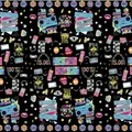 Mantel de fiesta disco años 90 con estampados de radio retro y patrones de colores neón - Retro de los 90 / 137*274cm