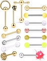 Set of 13 stainless steel tongue bars and piercing jewelry in various colors and styles - Gold Set