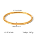 Polished gold stainless steel bangle showing size measurements 6.72cm inner diameter - Polished Round Style (HC-B20280)