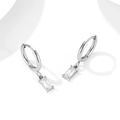 Orecchini a cerchio in acciaio argentato con pendenti rettangolari in zircone baguette - Acciaio + Zircone Bianco