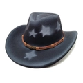 Dettaglio cappello da cowboy in feltro nero con stelle bianche e fibbia con teschio - M(56-58cm) / Nero