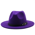 Elegant purple wool fedora hat with black leather band and gold buckle for women - M (56-58cm) / 06 Purple