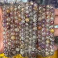 Bracciale di perle in quarzo Super Seven Phantom naturale con inclusioni minerali - 6mm 60 pezzi / Nuovo Quarzo Fantasma Viola Naturale