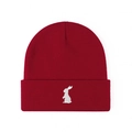 Deep red knitted beanie featuring a white rabbit embroidery and cozy ribbed texture - One Size / Burgundy