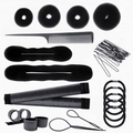 Complete black hair styling tool kit with bun makers, tail comb and hair clips - 36-Piece Black Set / Black