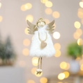 Angelo di Natale in peluche con ali dorate e finitura in pelliccia sintetica bianca - Ciondolo Angelo di Cuore in Peluche Bianco